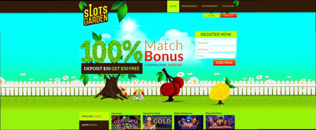 Slots Garden casino 100% match bonus for Canadian players